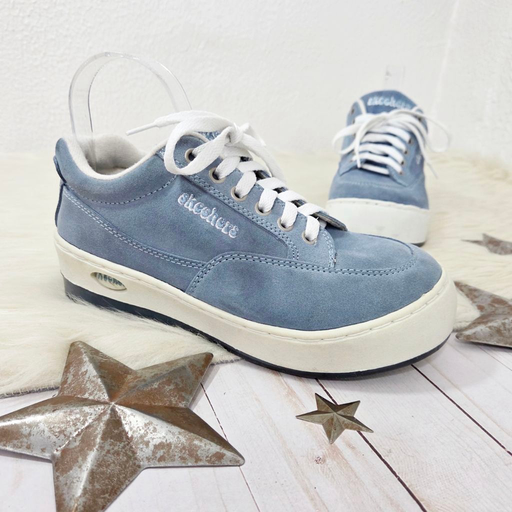 Vintage y2k 90s Skechers baby blue Suede Leather Chunky Platform Sneakers sz 7.5